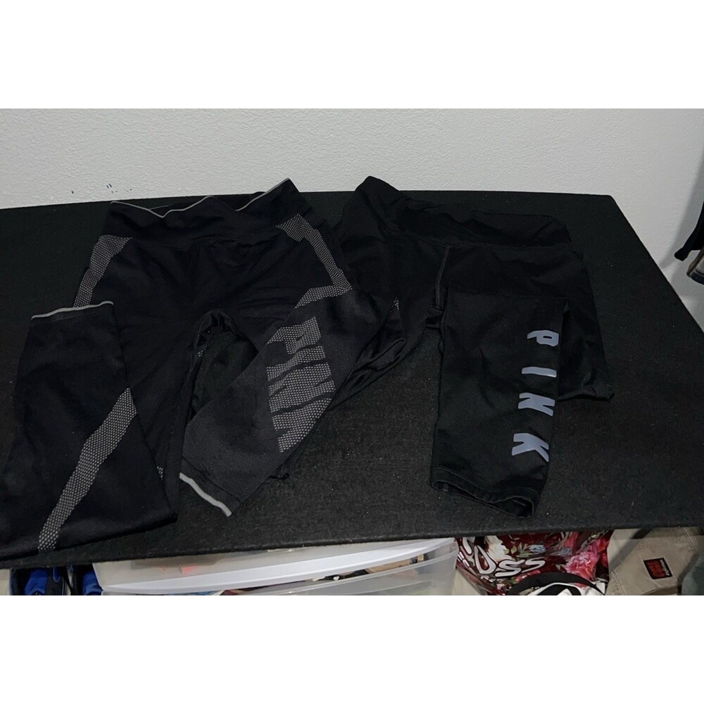 Victoria Secret PINK Women’s Leggings Black SZ LARGE 2 Pairs Yoga Active & Cozy
